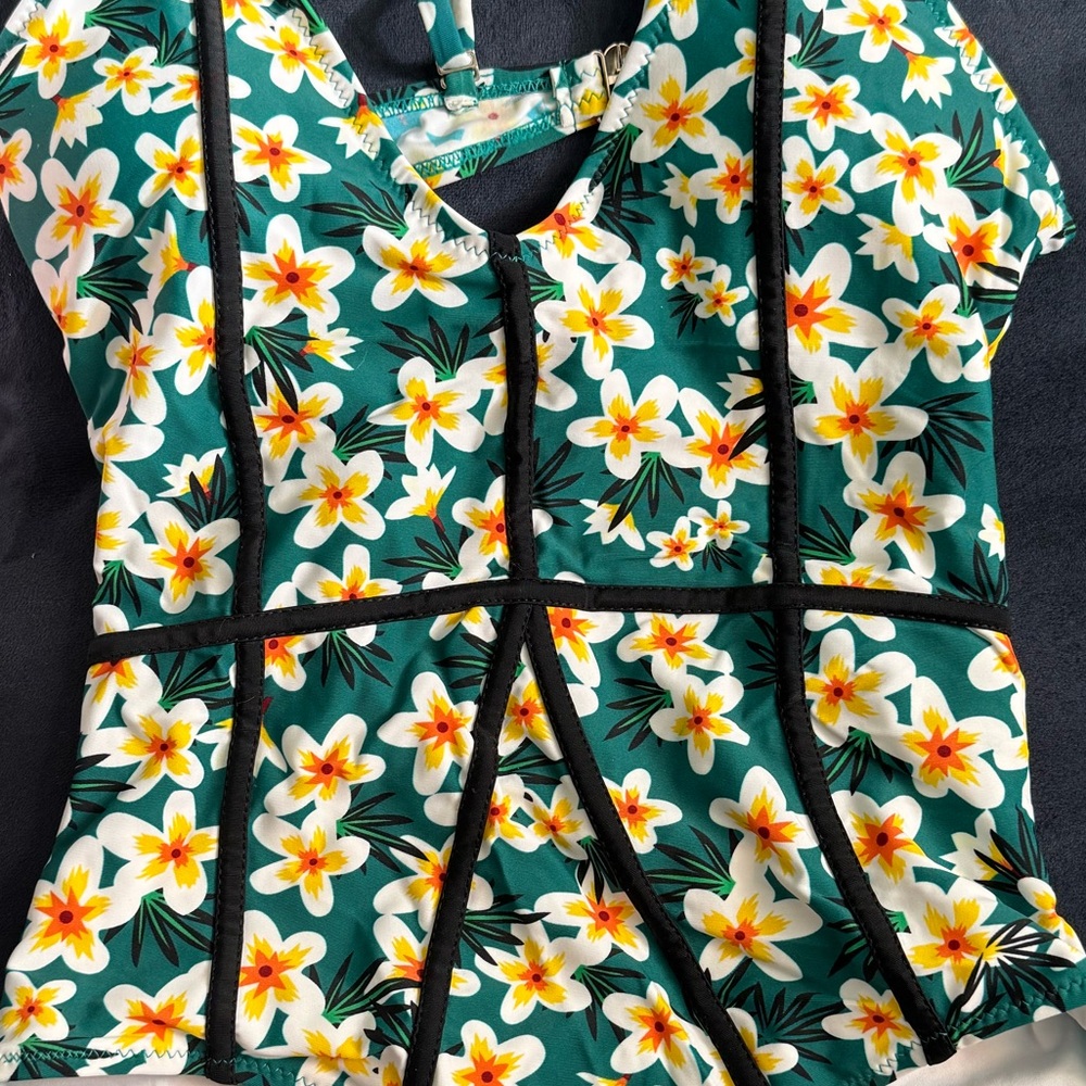 Cupshe Floral One Piece Swimsuit - Green and Yellow